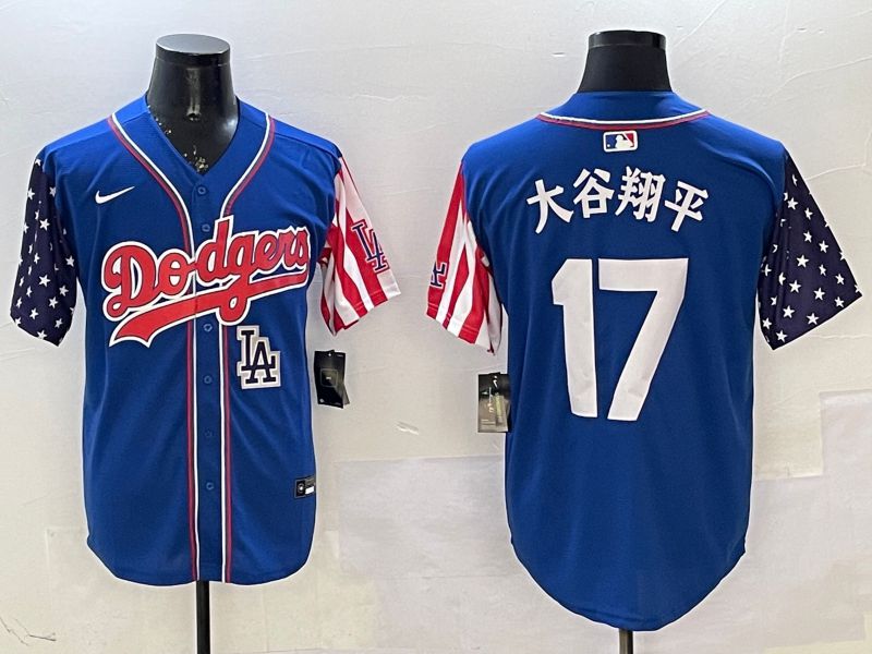 Men Los Angeles Dodgers 17 Ohtani Blue a generation of national flags Joint name 2025 Nike MLB Jersey style 22